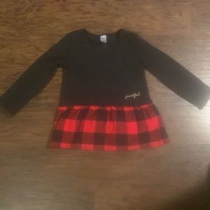 Black top with Buffalo red black plaid bottom